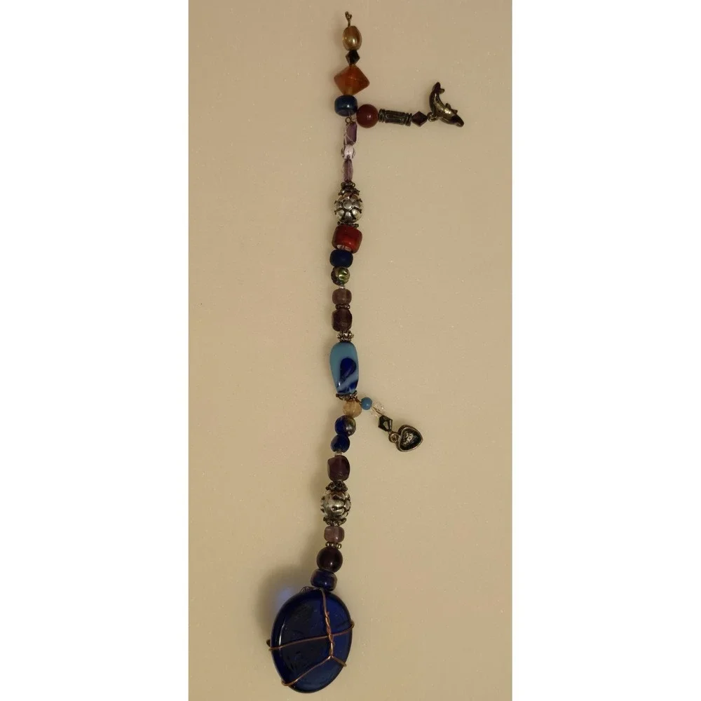 VTG Hand Wired Copper Glass Metal Beaded Stones Charm Bracelet Womens 9.5